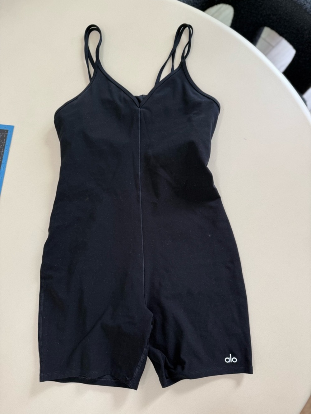 ALO Yoga Black Strappy Biker Romper